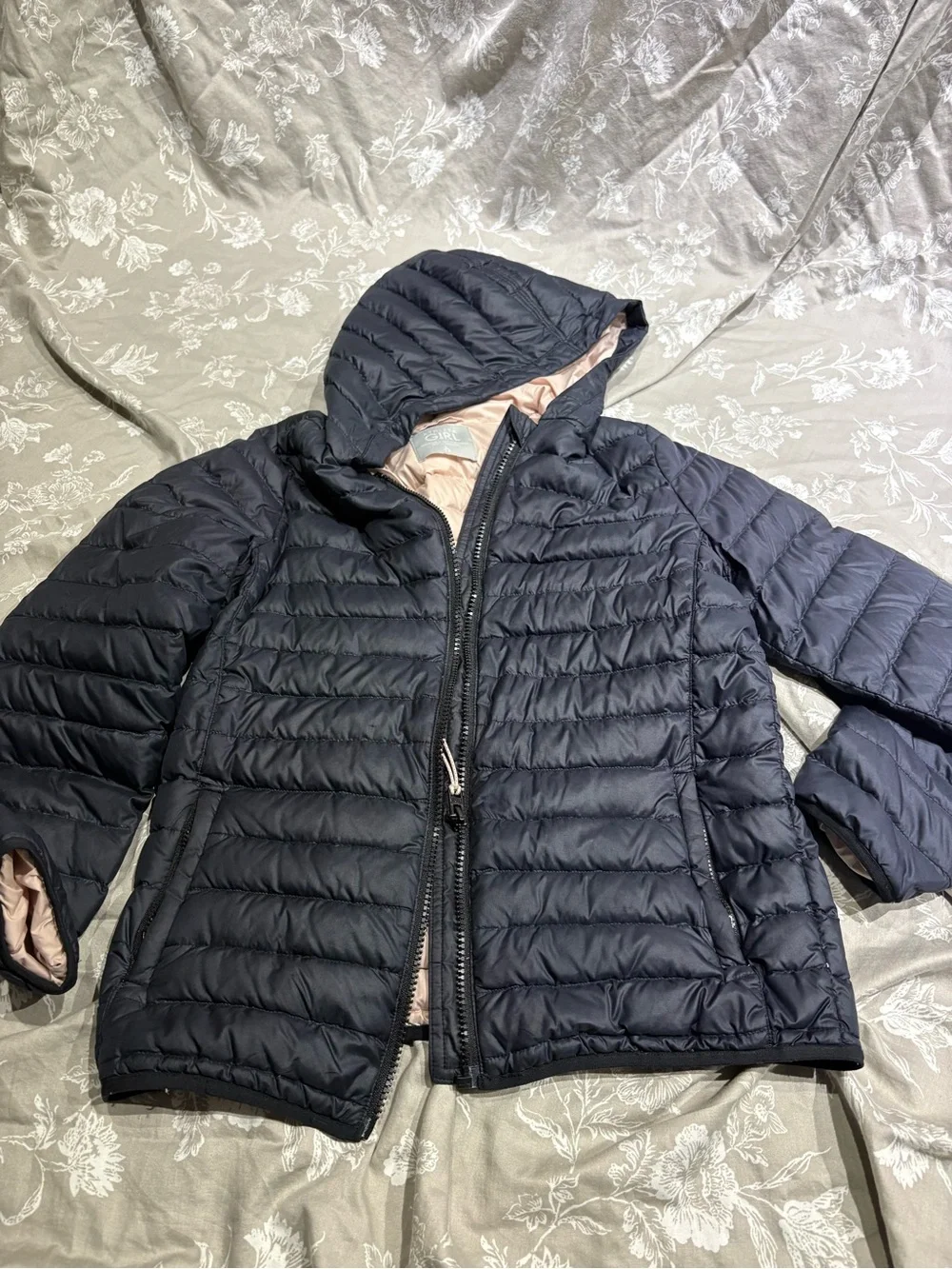 Athleta Girl black pink down puffer coat jacket large 12